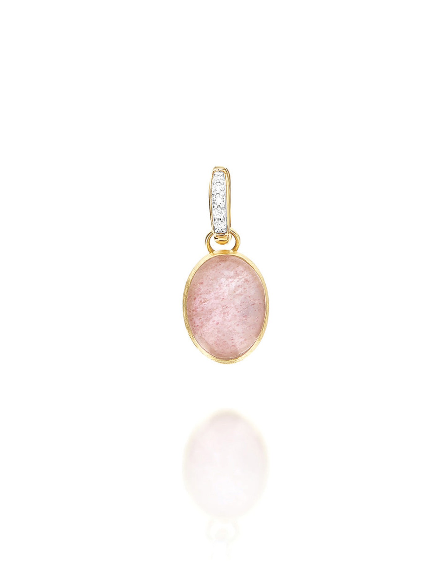18k Yellow Gold, Diamond and Strawberry Quartz Pendant